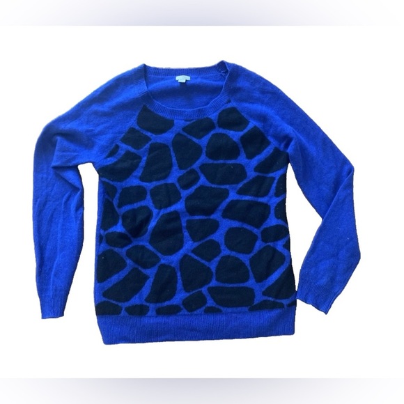 Halogen 100% Cashmere giraffe animal crew Sweater Blue Women Size large - Picture 1 of 5